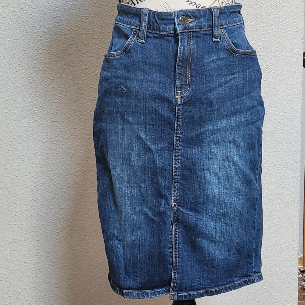 BANANA REPUBLIC Women's Denim Midi Jean Skirt - Sz 2 - Picture 1 of 4